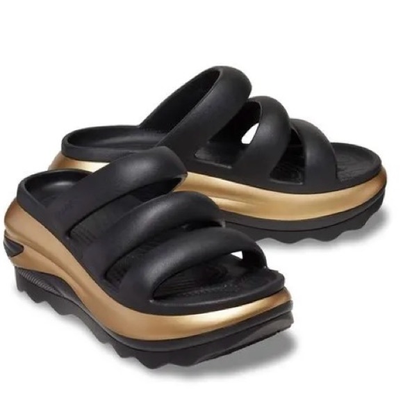 NWT Crocs Mega Crush Metallic Triple Strap Mules. Black & Gold. Size 8 - Picture 4 of 13